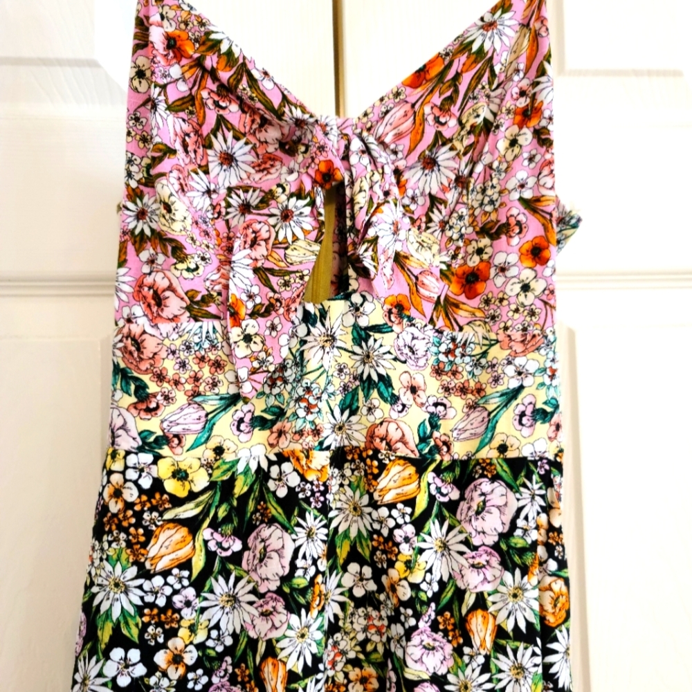 Multi Floral Print Romper with Bow